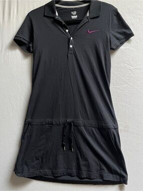 Nike Athletic Dept Short Sleeve Drawstring Waist Polo Mini Dress Black Size M